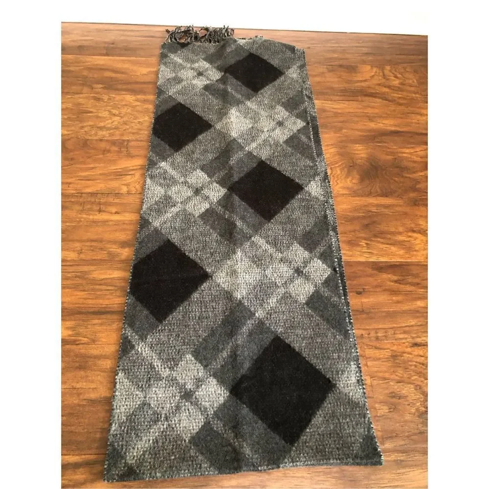 Vintage Gray Black White Plaid Scarf Made in Germany 100% Acrylic